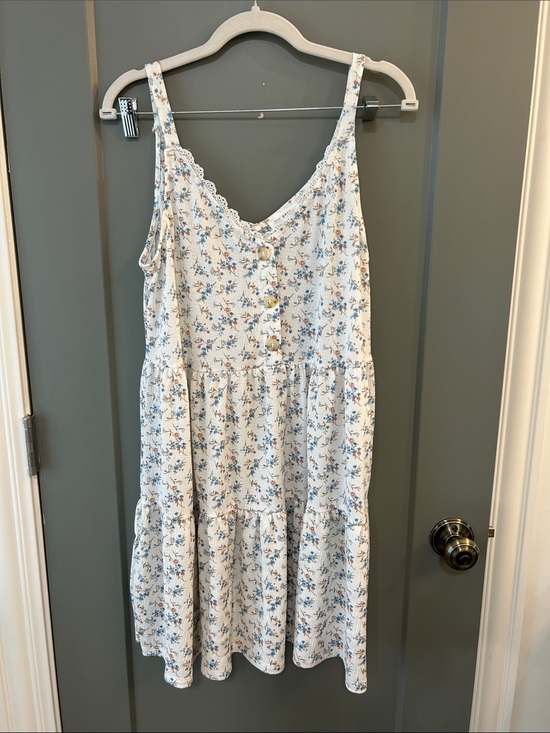 Blu Pepper Dresses & Skirts - Blu Pepper Cream Mini Dress with Blue & Pink Floral Print Size Large